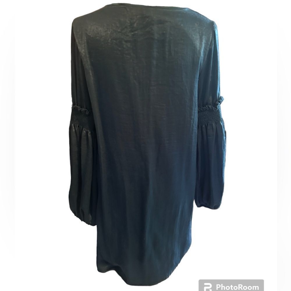 Everly Shiny Shift dress with ruffle sleeves in Teal - Size M - Picture 4 of 5